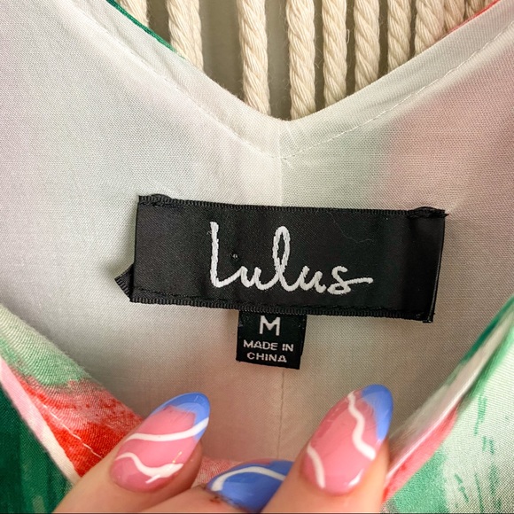 Lulu's Brushstroke of Luck Green Purple Red Pink Watercolor Midi Dress Medium - Picture 11 of 15